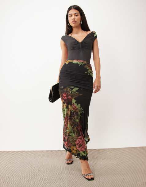 ASOS DESIGN co-ord printed mesh in black floral - view 1