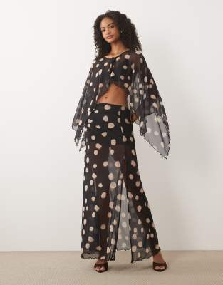 ASOS DESIGN co-ord printed mesh maxi skirt in blurred mono polka dot