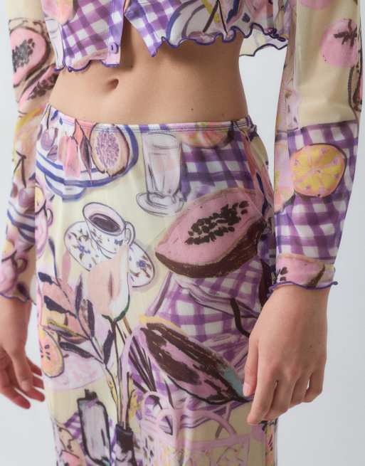 ASOS DESIGN co-ord printed mesh maxi skirt in fruit print, 4 of 5
