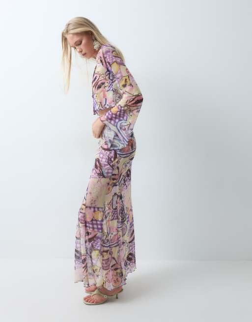 ASOS DESIGN co-ord printed mesh maxi skirt in fruit print, 5 of 5