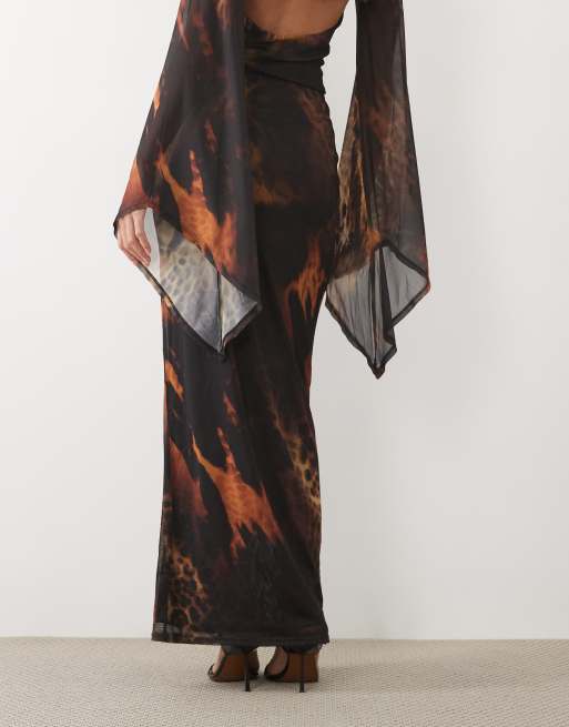 ASOS DESIGN co-ord printed mesh skirt in tiger, 3 of 5