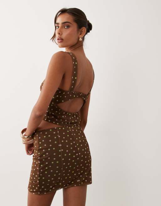 ASOS DESIGN co-ord printed mesh spot mini skirt in polka dot, 4 of 5