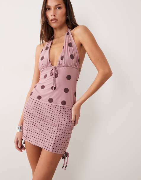 ASOS DESIGN co-ord printed slinky skirt in polkadot - view 1
