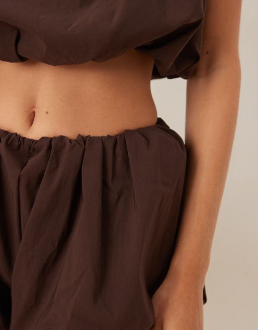 ASOS DESIGN co-ord puffball micro shorts in chocolate, 4 of 5