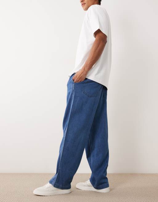 ASOS DESIGN co-ord pull on loose linen blend jeans in mid wash blue, 2 of 5