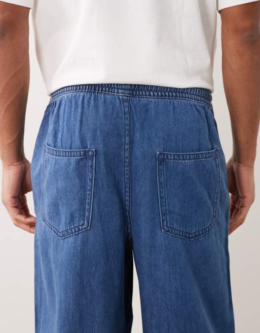 ASOS DESIGN co-ord pull on loose linen blend jeans in mid wash blue, 5 of 5