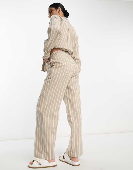 Cream best sale striped trousers