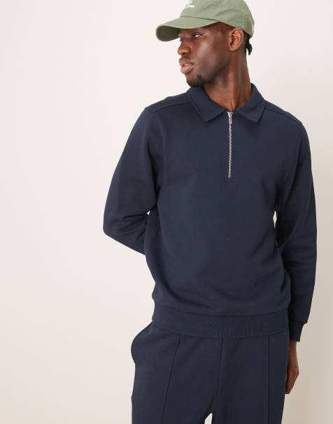 ASOS DESIGN co-ord quarter zip sweatshirt in navy - view 1