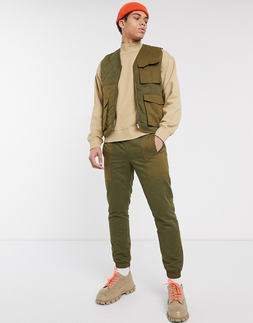 ASOS DESIGN co-ord quilted gilet in khaki-Green