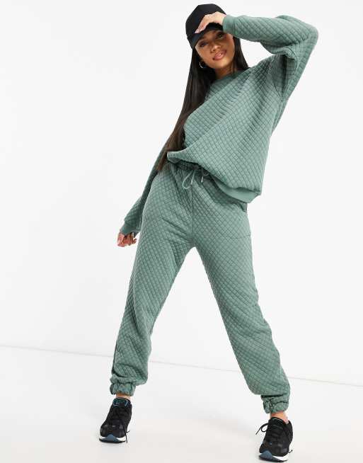 ASOS DESIGN co-ord quilted trackies in pale khaki 