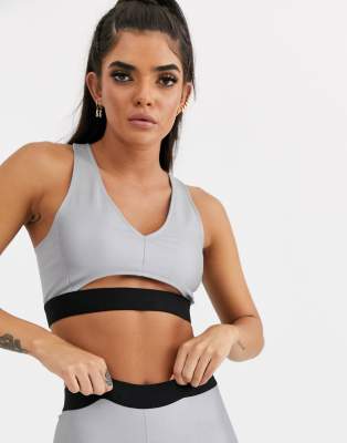 ASOS DESIGN co-ord reflective bralet detail in silver