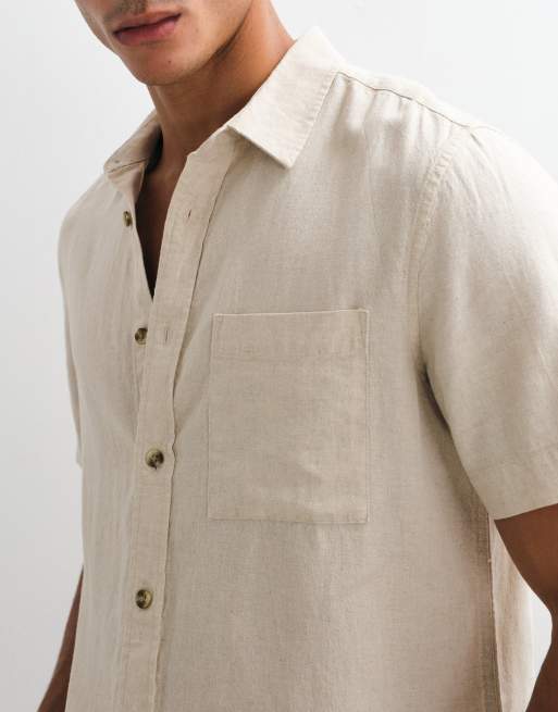 ASOS DESIGN co-ord regular fit linen blend shirt in beige, 5 of 5