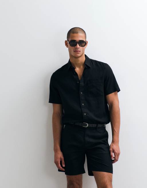 ASOS DESIGN co-ord regular fit linen blend shirt in black, 2 of 5