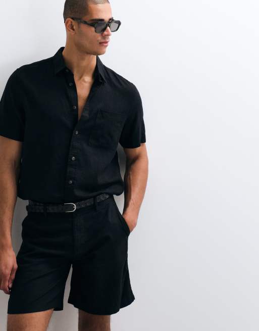 ASOS DESIGN co-ord regular fit linen blend shirt in black, 3 of 5