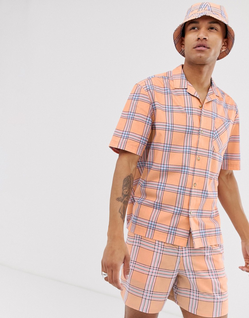 ASOS DESIGN co-ord regular fit shirt in orange check-Pink