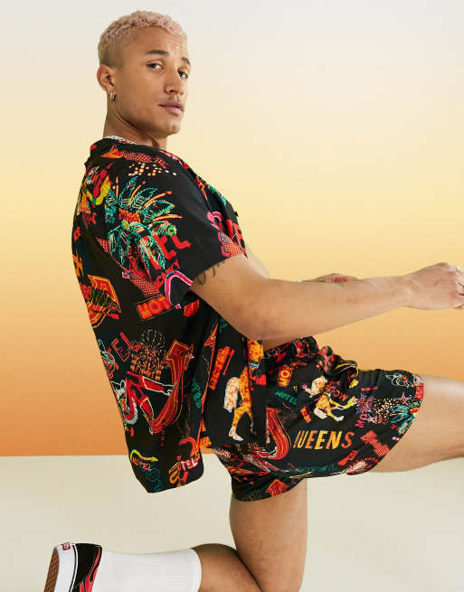 超目玉アイテム エイソス Asos Asos Asos Designリラックスしたレヴェレシャツ オレンジのペイズリー柄 裾のボーダー トップス メンズ 男性 インポートブランド 小さいサイズから大きいサイズまで 受注発注 Donaldsoneducation Com