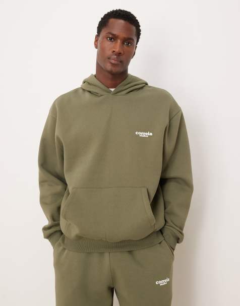 ASOS DESIGN co-ord relaxed fit hoodie with chest print in dusty olive - view 1