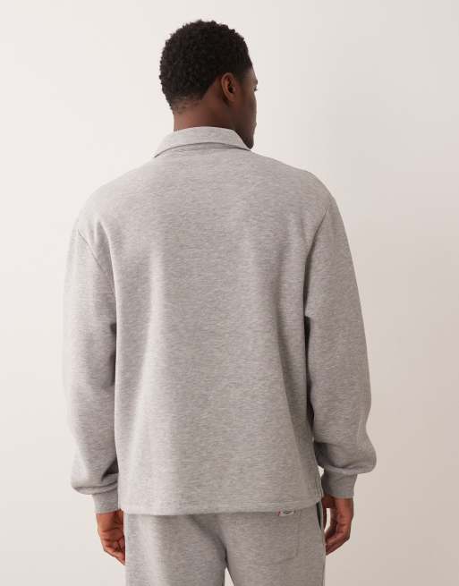 ASOS DESIGN co-ord relaxed fit quarter zip polo sweatshirt with woven label in grey marl, 4 of 5
