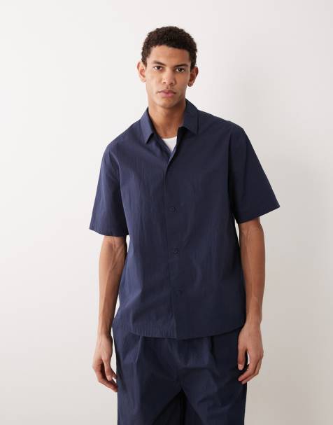 ASOS DESIGN co-ord relaxed fit shirt in navy techy fabric - view 1
