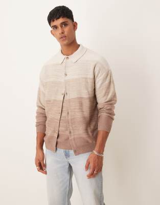 ASOS DESIGN co-ord relaxed knitted cardigan in brown ombre