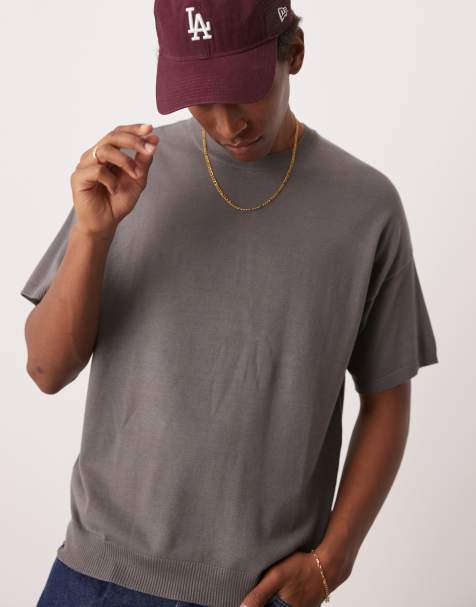 ASOS DESIGN co-ord relaxed knitted t-shirt in grey - view 1