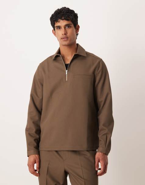ASOS DESIGN co-ord relaxed overhead twill shirt in khaki - view 1