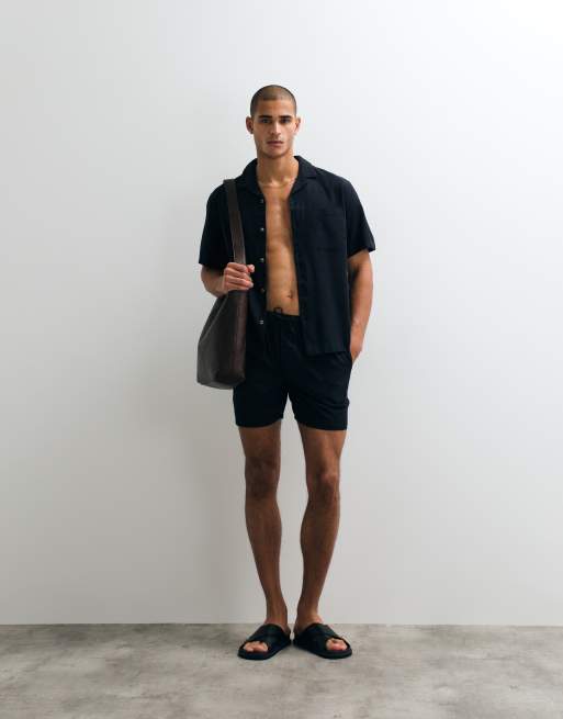 ASOS DESIGN co-ord relaxed revere shirt with linen in black, 2 of 5