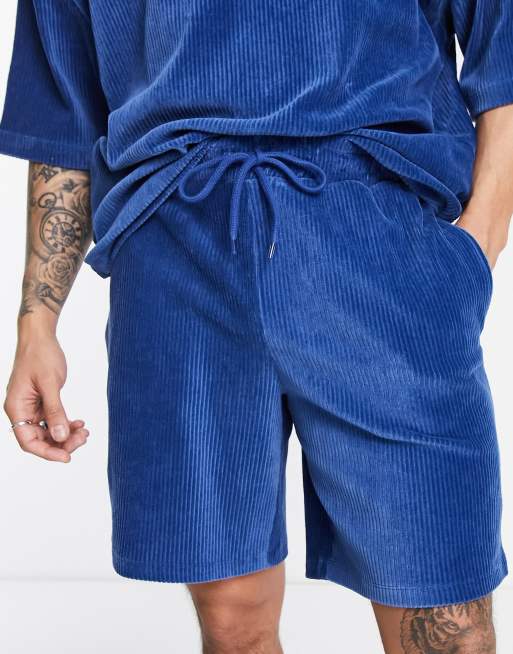 ASOS DESIGN co-ord relaxed ribbed velour short in blue