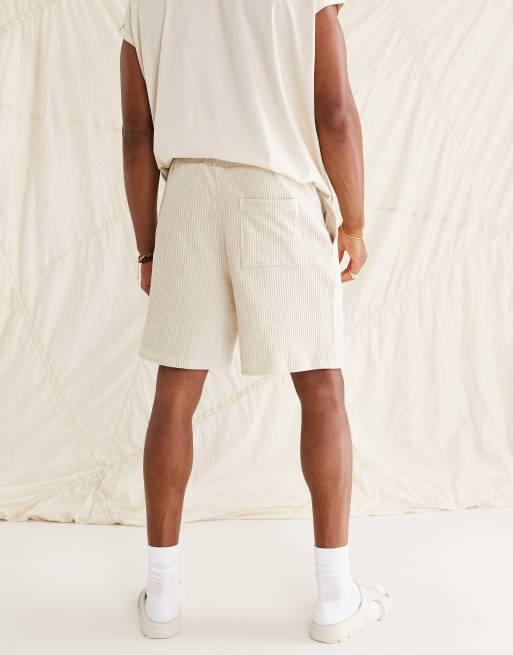 ASOS DESIGN co-ord relaxed ribbed velour short with city embroidery in beige, 2 of 4