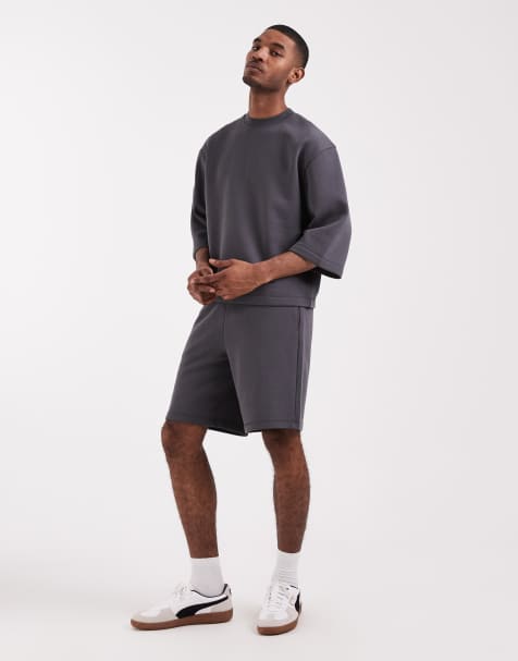 ASOS DESIGN co-ord relaxed short sleeve sweatshirt and shorts in charcoal - view 1