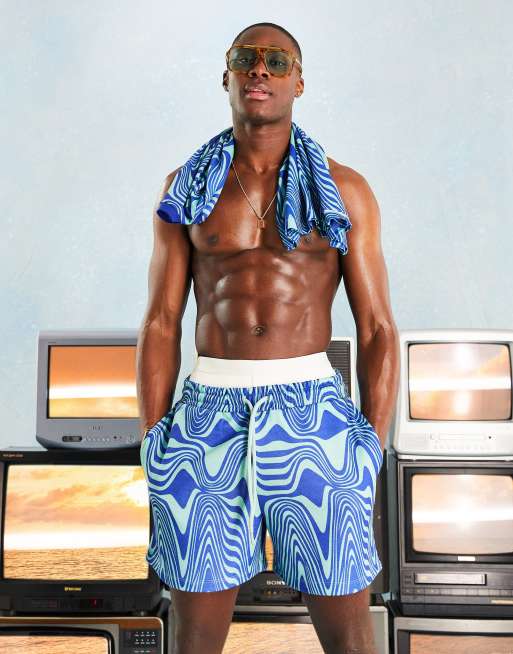 ASOS DESIGN co-ord relaxed shorts in blue with all over wave print