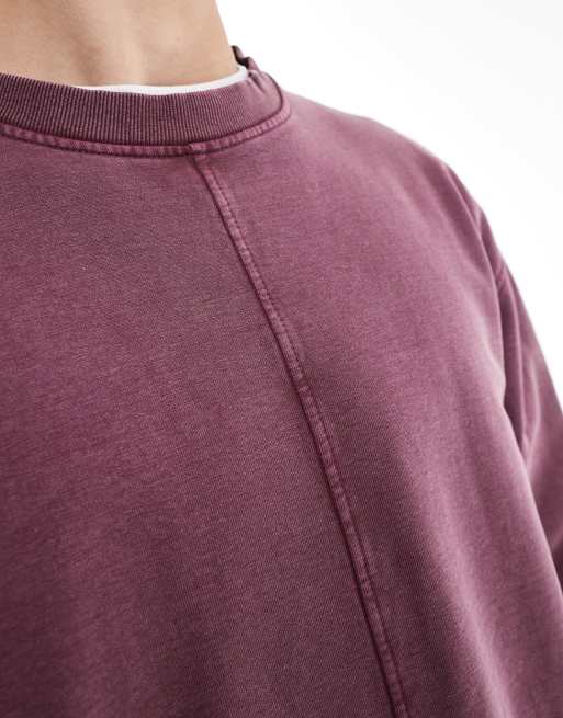 ASOS DESIGN co-ord relaxed sweatshirt with seam detail in washed burgundy, 3 of 4