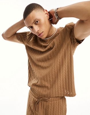 ASOS DESIGN co-ord relaxed t-shirt in brown textured stripe