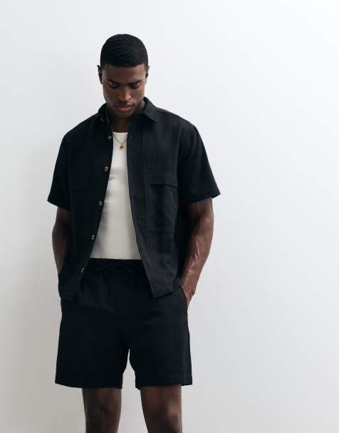 ASOS DESIGN co-ord relaxed textured shirt with pocket detail in black - view 1