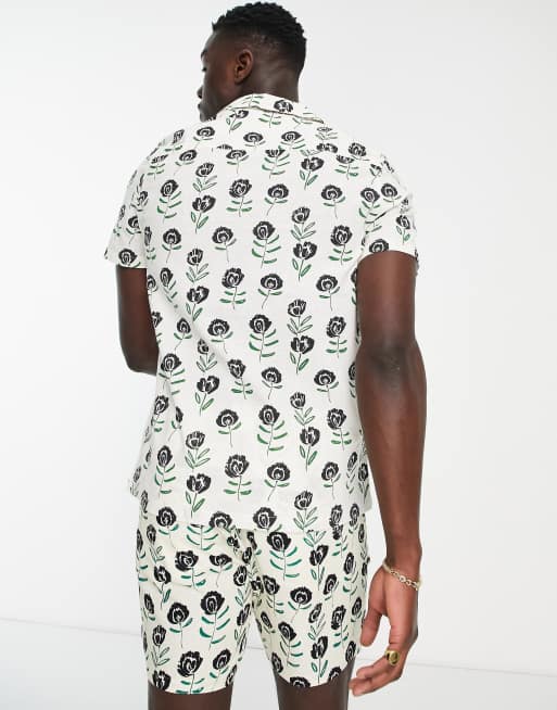 ASOS DESIGN co-ord revere shirt in linen mix floral print, 2 of 4