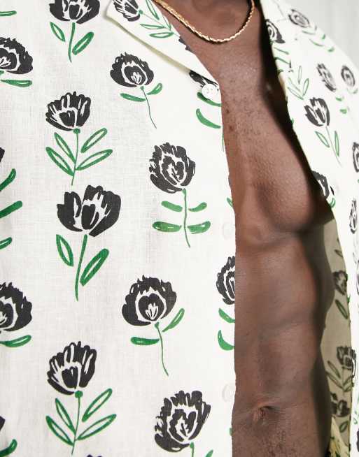 ASOS DESIGN co-ord revere shirt in linen mix floral print, 3 of 4