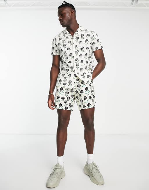 ASOS DESIGN co-ord revere shirt in linen mix floral print, 4 of 4