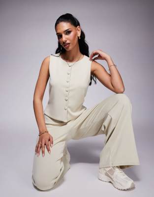 ASOS DESIGN co-ord rib button front waistcoat in stone | ASOS