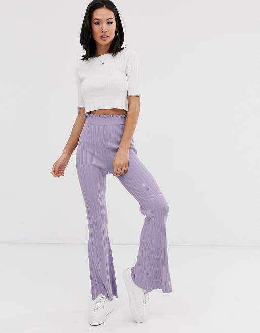ASOS DESIGN – Gestricktes, geripptes T-Shirt und Hose mit Zierstreifen, Kombiteil , 2 von 2