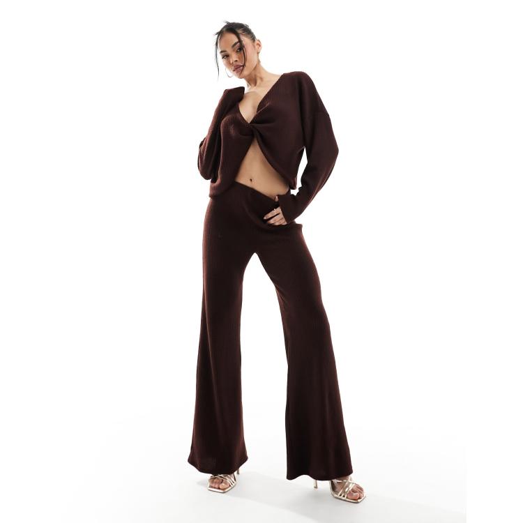 ASOS DESIGN wide leg smart pants in chocolate brown