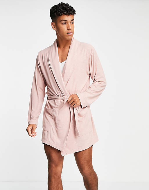 Gifts co-ord ribbed dressing gown in mauve 