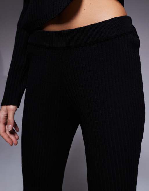 ASOS DESIGN co-ord ribbed knitted flare trousers in black, 3 of 5