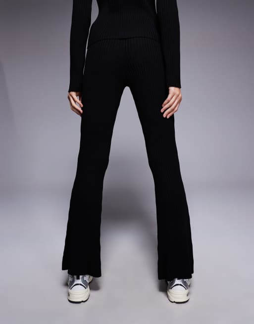 ASOS DESIGN co-ord ribbed knitted flare trousers in black, 4 of 5