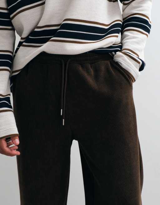 ASOS DESIGN  co-ord ribbed texture wide leg jogger in brown, 2 of 5