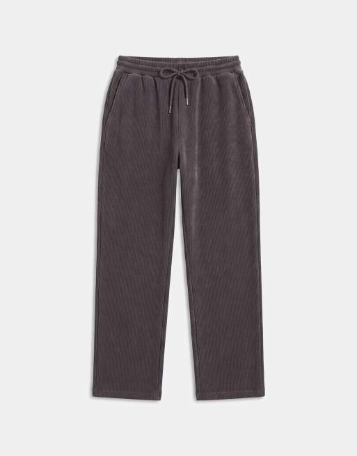 ASOS DESIGN co-ord ribbed texture wide leg jogger in charcoal, 6 of 9