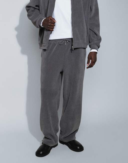 ASOS DESIGN co-ord ribstrikket wide leg-joggingbukser i charcoal, 2 af 9
