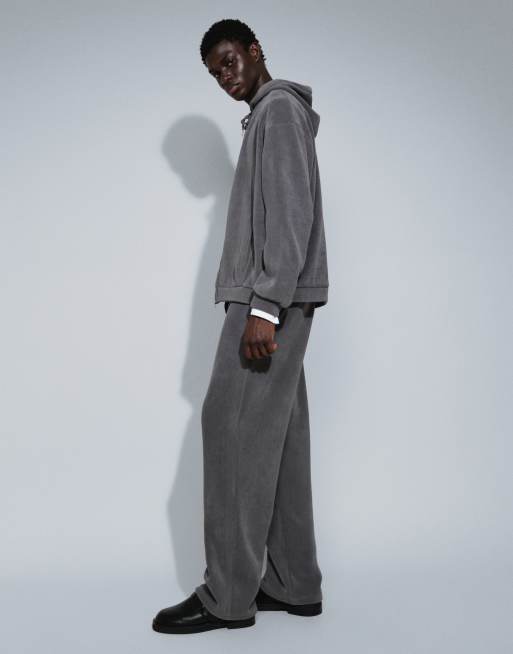 ASOS DESIGN co-ord ribstrikket wide leg-joggingbukser i charcoal, 4 af 9