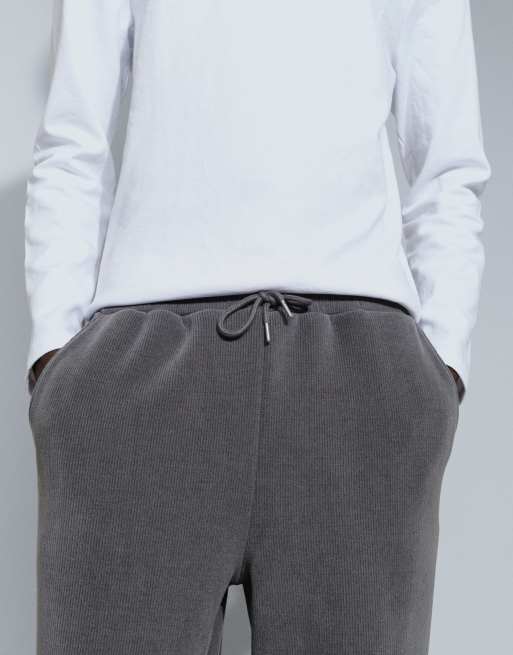 ASOS DESIGN co-ord ribstrikket wide leg-joggingbukser i charcoal, 5 af 9