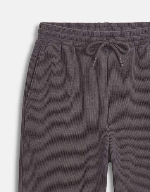 ASOS DESIGN co-ord ribstrikket wide leg-joggingbukser i charcoal, 8 af 9