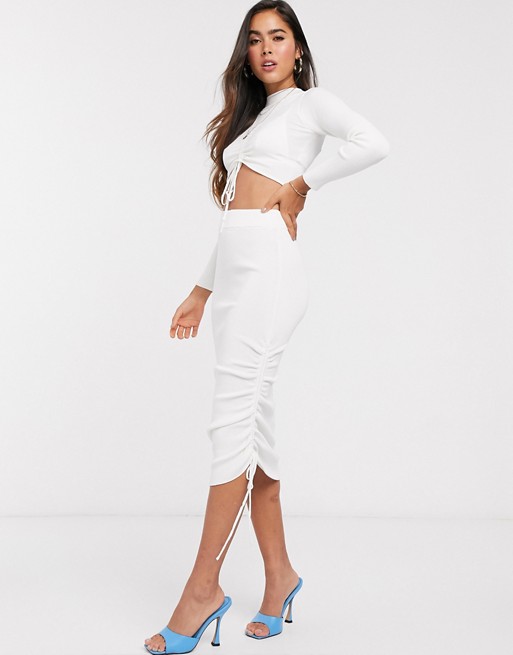 ASOS DESIGN co-ord ruched detail knitted midi skirt